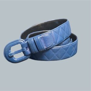 Vintage Albert Nipon Quilted Blue Leather Belt Size Large